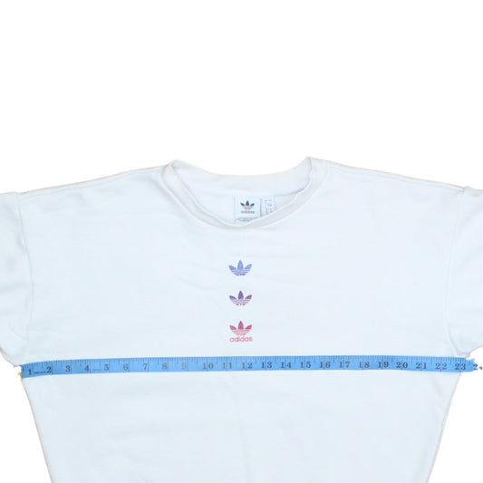 Adidas Women White Crew Neck Pullover Sweatshirt UK 4 Cotton Blend