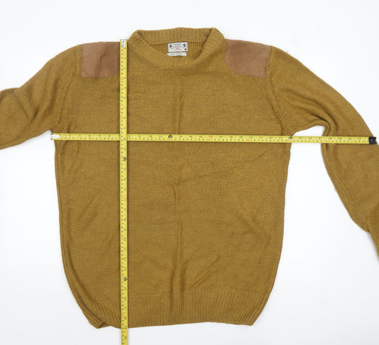 Next Men's Brown Wool Pullover Jumper L Chunky Knit Elbow Patches