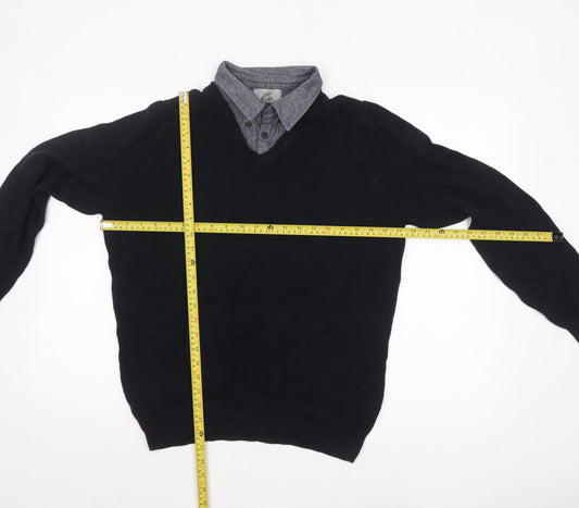 Marks and Spencer Men's Black Cotton V-Neck Jumper M