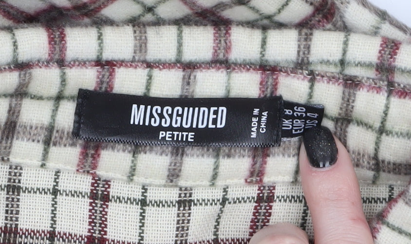 Missguided Petite Women’s Beige Check Belted Flannel Jacket Size 8