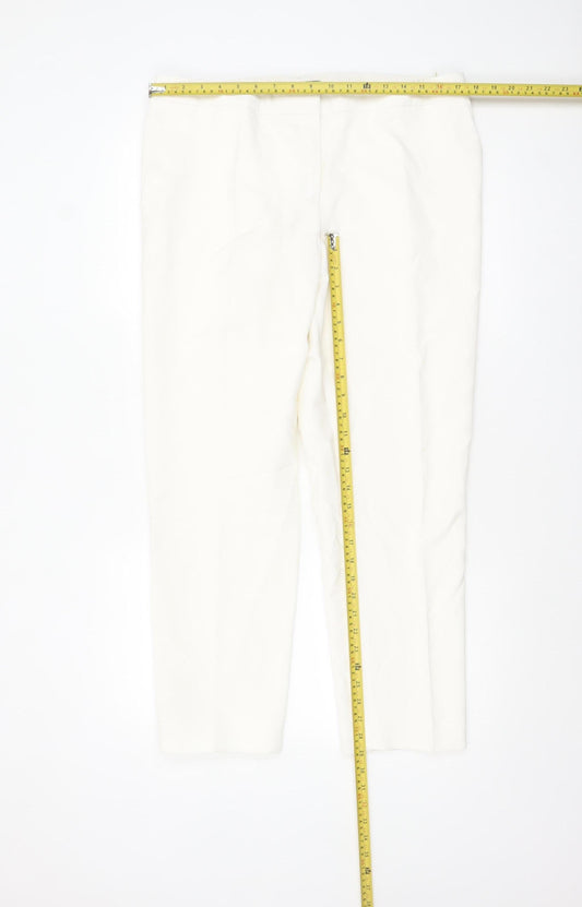 Jaeger Women Ivory Viscose Stretch Straight Trousers UK16
