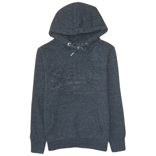 Superdry Womens Black Pullover Hoodie Size 14 Graphic Logo Hooded Sweatshirt