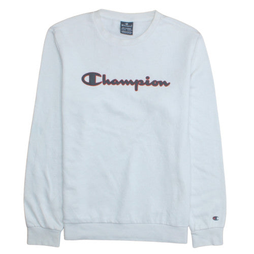Additional front view of Champion boys’ white 2xl pullover sweatshirt with logo detail