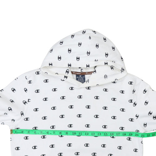 Champion Men's White Pullover Hoodie Medium Logo Print Cotton Blend