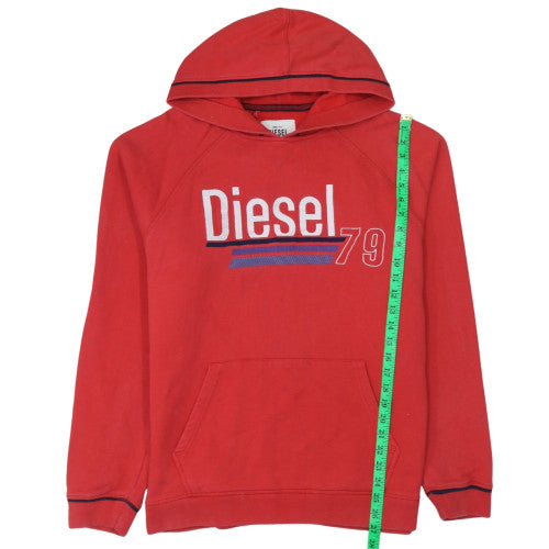 Diesel Mens Red Pullover Hoodie L Graphic Logo Fleece Sweatshirt