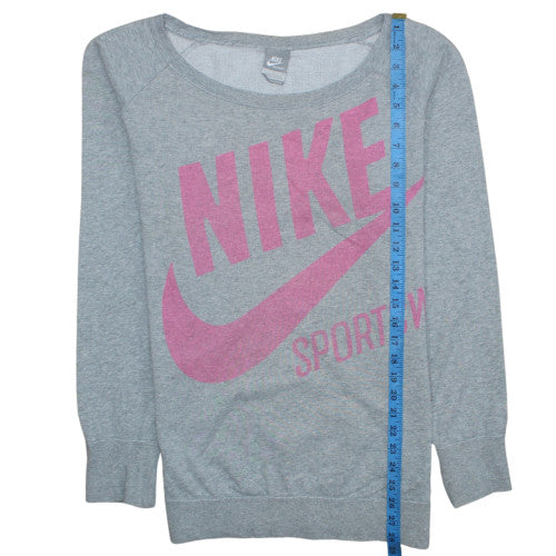 Nike Womens Grey Pink Logo Pullover Sweatshirt Size L