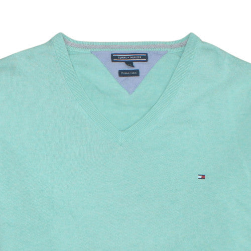 Tommy Hilfiger Men's Green V-Neck Cotton Pullover Jumper M