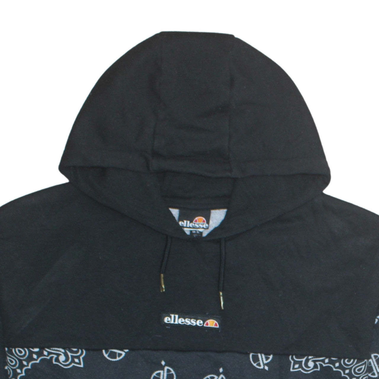 Additional view of Ellesse women’s black paisley pullover hoodie, size UK 12, polyester
