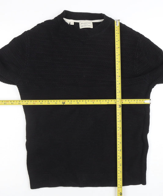 Selected Homme Men’s Black Cotton Knit Pullover Jumper Size M