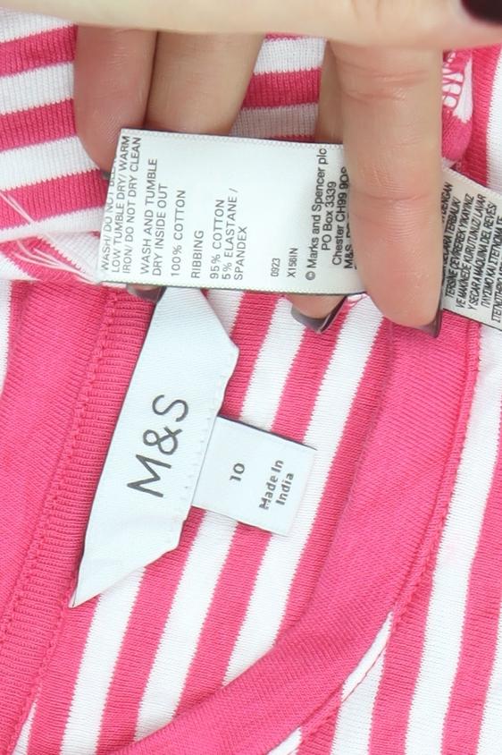 Marks and Spencer Women’s Pink Striped Cotton T-Shirt Size 10