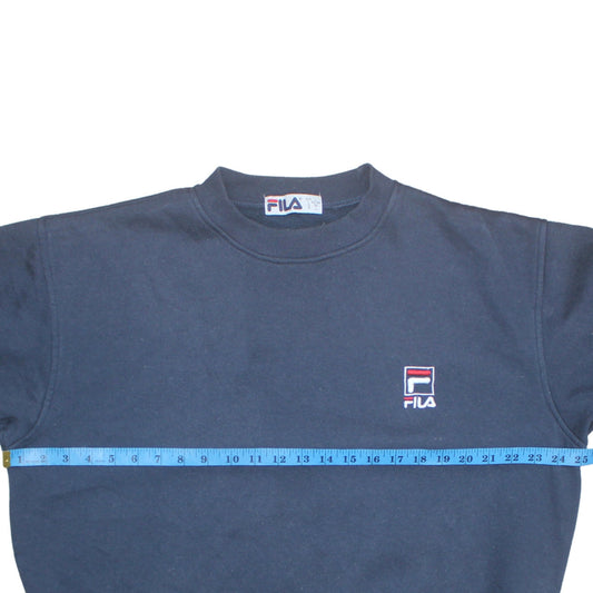 FILA Womens Navy Blue Sweatshirt L Logo Embroidered Pullover Classic Fit
