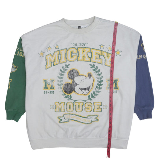 H&M Disney Mickey Mouse White Colourblock Sweatshirt Women 16 Relaxed Fit