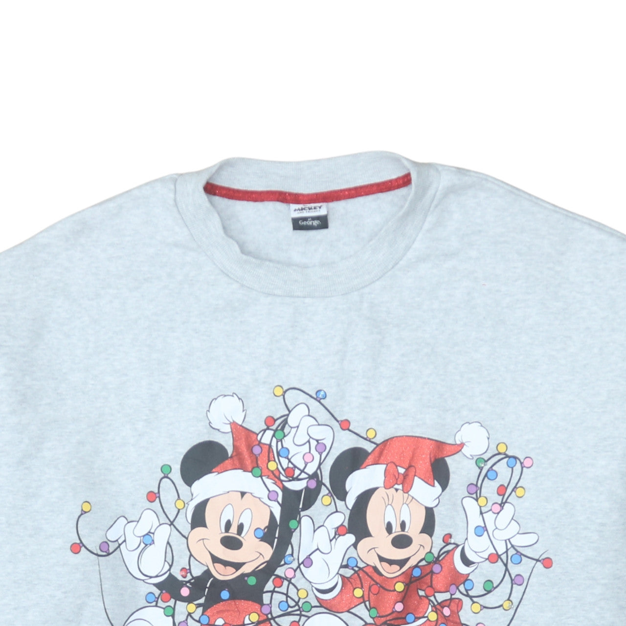 George Disney Women's Grey 2XL Mickey & Minnie Christmas Sweatshirt