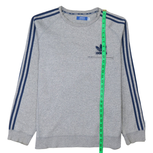 Adidas Men’s Grey Pullover Sweatshirt L Logo Zip Pocket Crew Neck