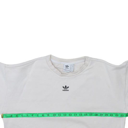 Adidas Women White Logo Crew Neck Pullover Sweatshirt Size 10