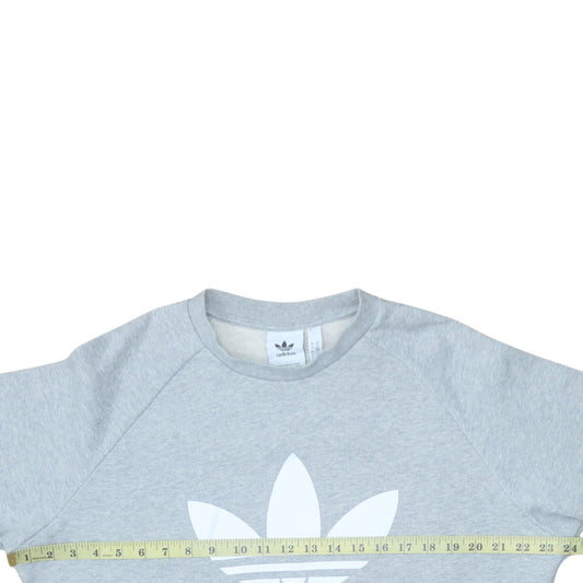 Adidas Mens Grey Large Pullover Crew Neck Logo Sweatshirt
