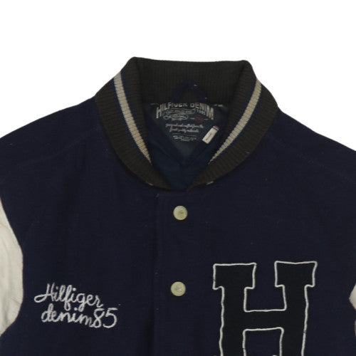 Tommy Hilfiger Mens Blue Varsity Bomber Jacket Medium Cotton Blend
