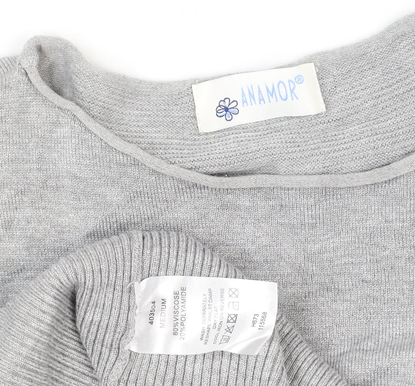 Anamor Women Grey Relaxed Fit Knit Long Sleeve Pullover Jumper M