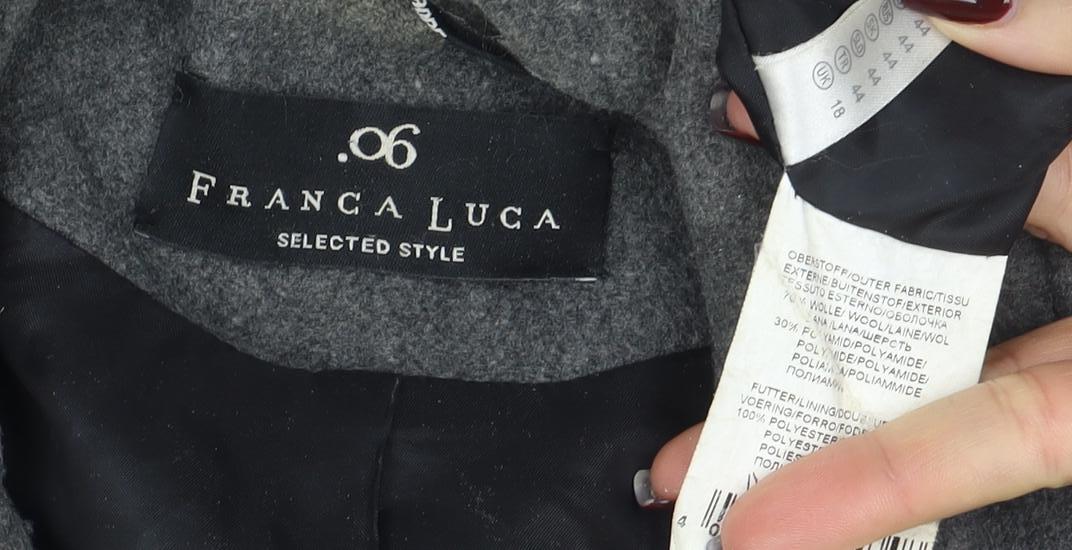Franca Luca Women's Grey Wool Blend Mid-Length Overcoat Size 18