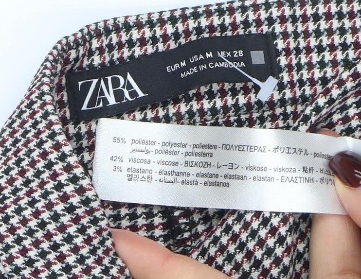 ZARA Women Multicoloured Houndstooth Slim Trousers Size 12