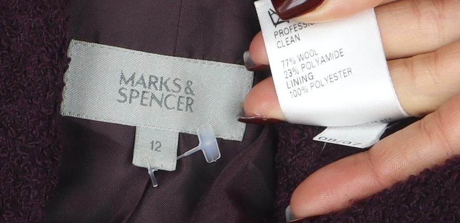Marks and Spencer Women's Purple Wool Pea Coat Jacket Size 12