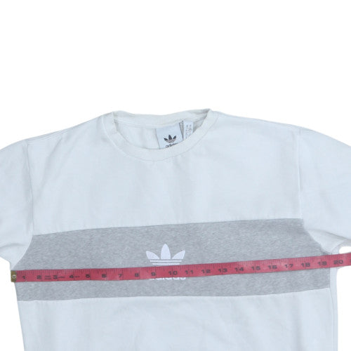Adidas Mens White Grey Logo Sweatshirt XS Regular Fit Crew Neck