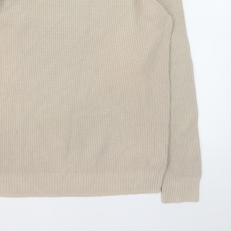 Reiss Mens Beige Waffle Knit Crew Neck Jumper Size L