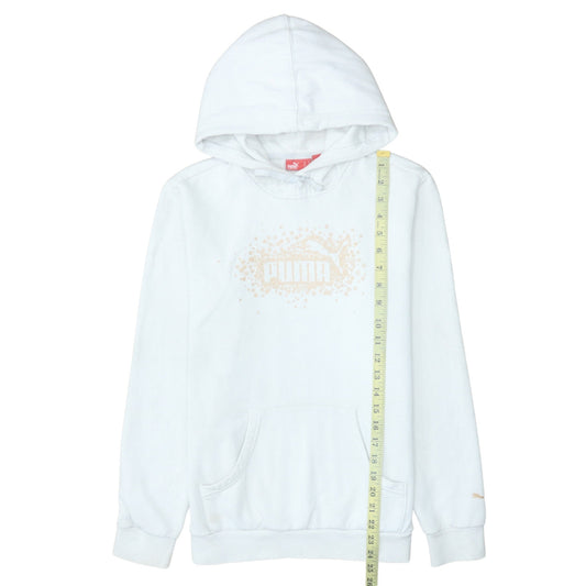 Puma Women White Pullover Hoodie Medium Cotton Blend Logo Design