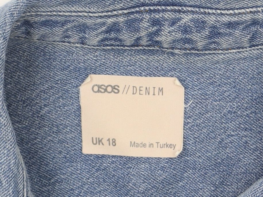 Brand and care label for ASOS Women Blue Denim Relaxed Fit Jacket UK 18 Classic Casual