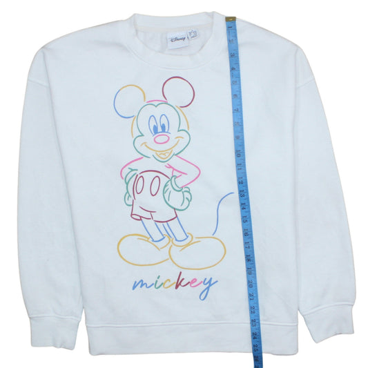 Disney Womens White Mickey Mouse Sweatshirt Size M Graphic Cotton Blend