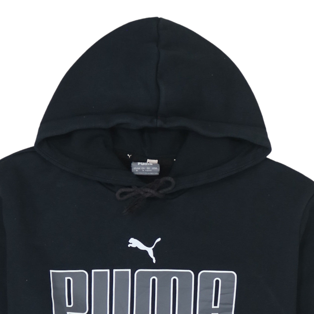 Puma Men's Black Pullover Hoodie M Regular Fit Logo Fleece Sweatshirt