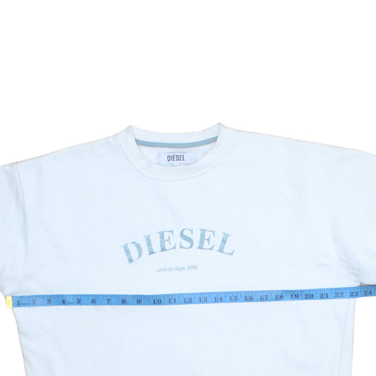 Diesel Men's White Small Logo Crew Neck Pullover Sweatshirt