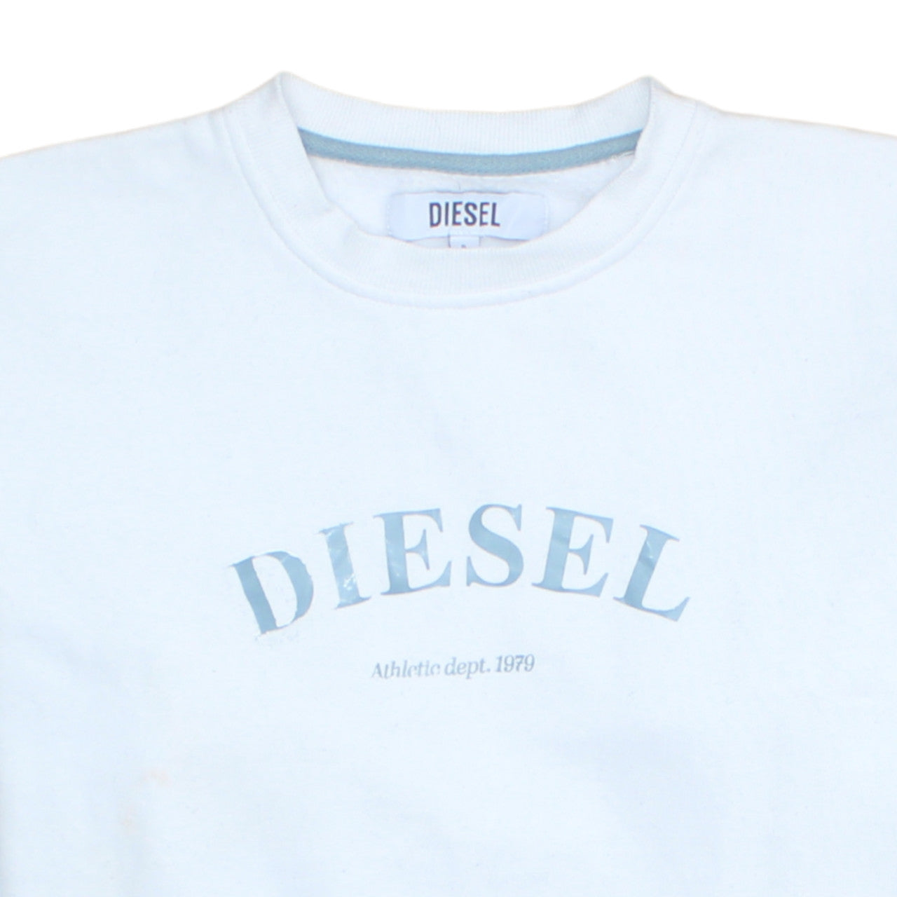Diesel Men's White Small Logo Crew Neck Pullover Sweatshirt