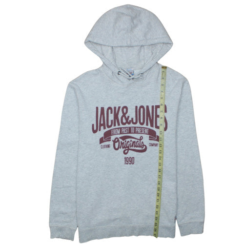 Jack & Jones Mens Grey Logo Pullover Hoodie Size L