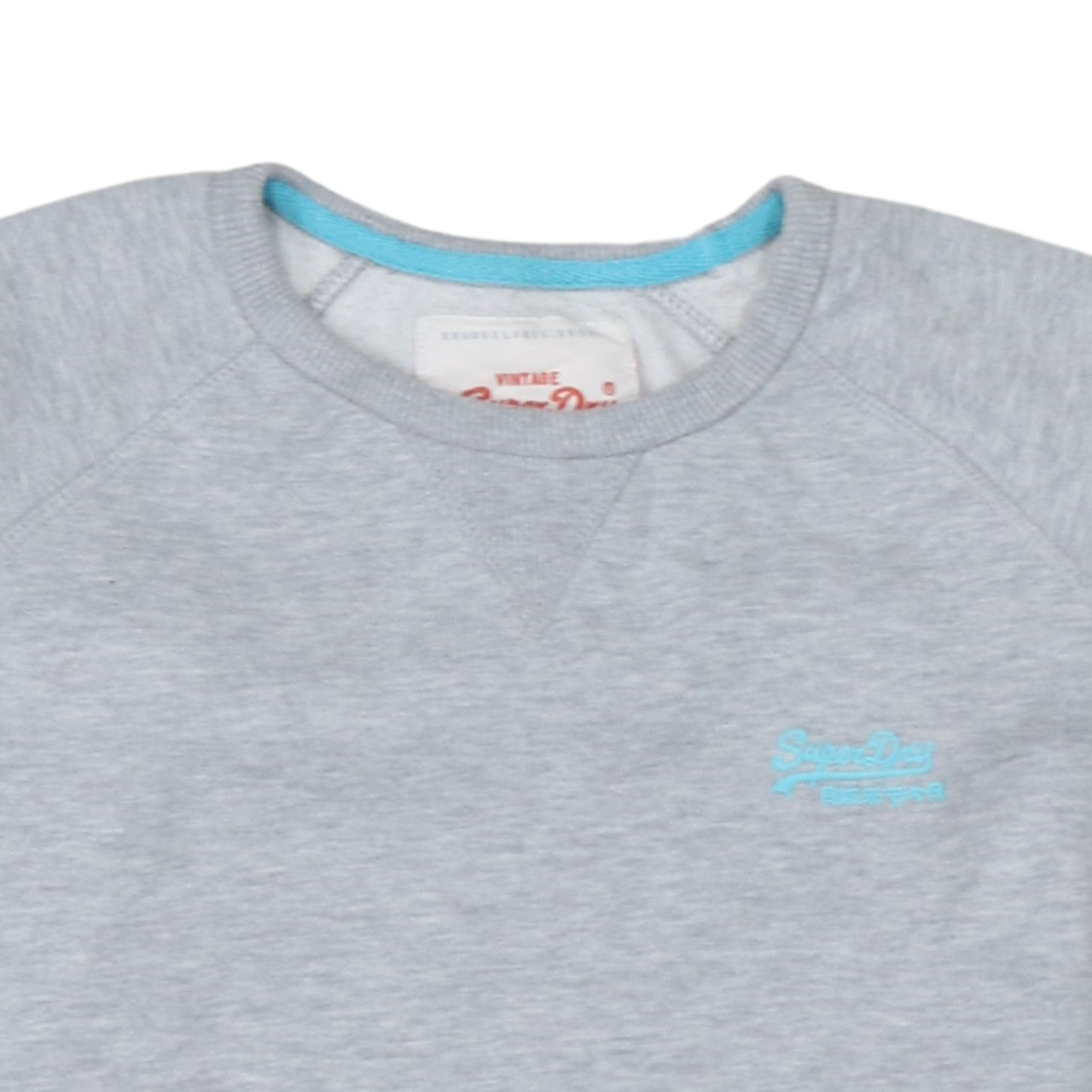 Superdry Women Grey Small Pullover Sweatshirt Classic Logo Crew Neck