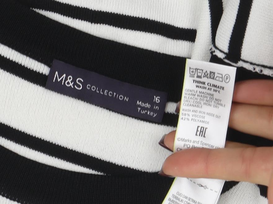 Marks and Spencer Women Black White Striped Knit Tank Top Size 16