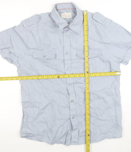 Jack & Jones Men's Blue Linen Short Sleeve Button-Up Shirt Size M