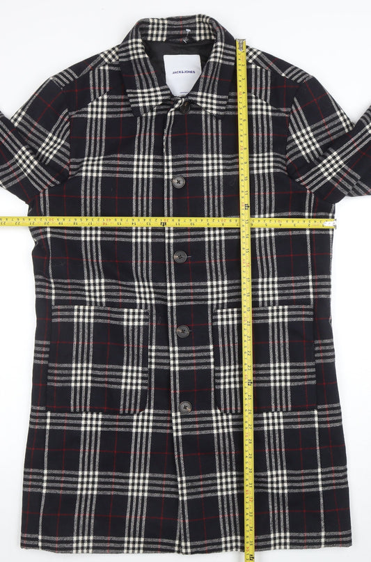 Jack & Jones Unisex Black Checked Long Overcoat L Polyester