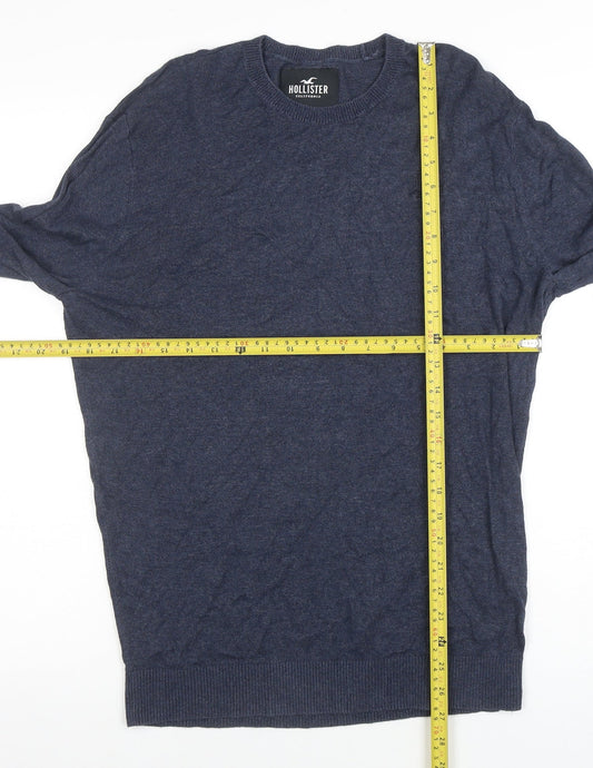 Hollister Men’s Blue Cotton Blend Crew Neck Jumper Size L