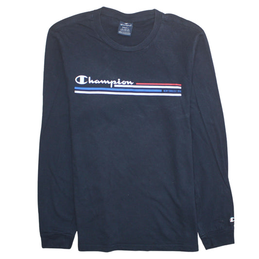 Champion Men's Black Long Sleeve Graphic Logo T-Shirt Size S