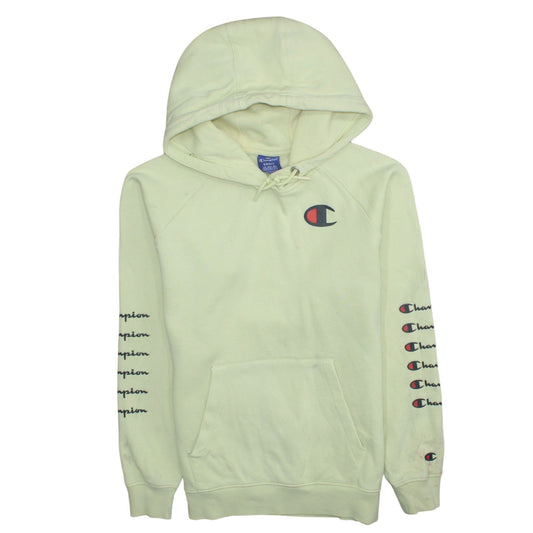 Champion Women's Yellow Pullover Hoodie Small Cotton Logo Jumper