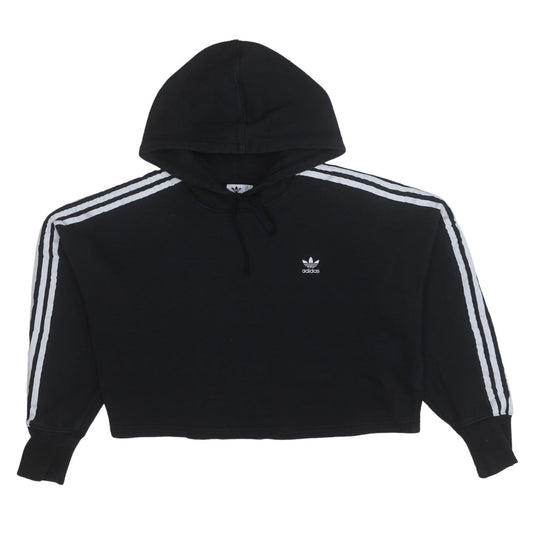 Adidas Womens Black Cropped Hoodie UK 12 Pullover Hooded Sweatshirt