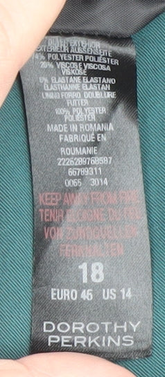 Brand and care label for Dorothy Perkins Women’s Green Blazer Jacket, size UK 18, Lined Office Style