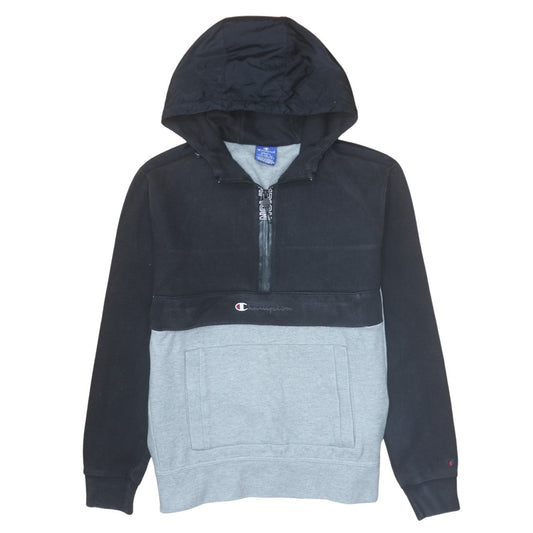 Champion Men's Black & Grey 1/2 Zip Hoodie Small Pullover Style