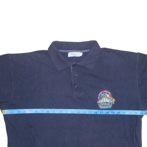 Disney Men Navy Long Sleeve Polo Space Mountain 100% Cotton L