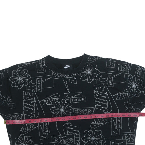 Nike Women Black Graphic Crew Neck Sweatshirt Size L Cotton Blend