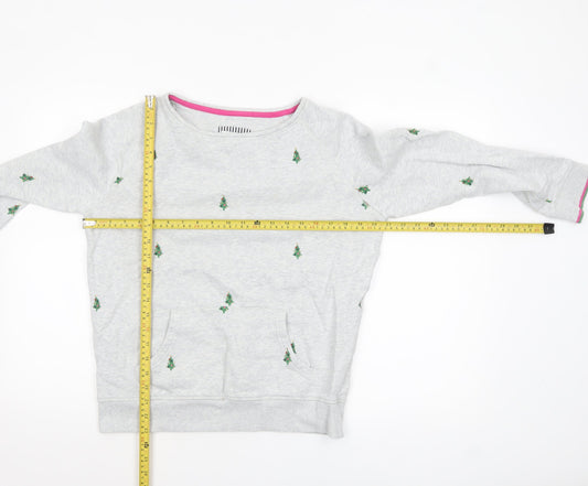 Joules Women Grey Christmas Tree Embroidered Pullover Sweatshirt UK 12