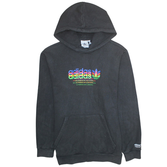 Adidas Mens Black 2XL Pullover Hoodie Graphic Print Cotton Blend