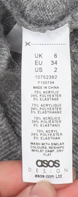 Brand and care label for ASOS DESIGN Women Grey High Neck Knit Jumper, size 6, Regular Fit
