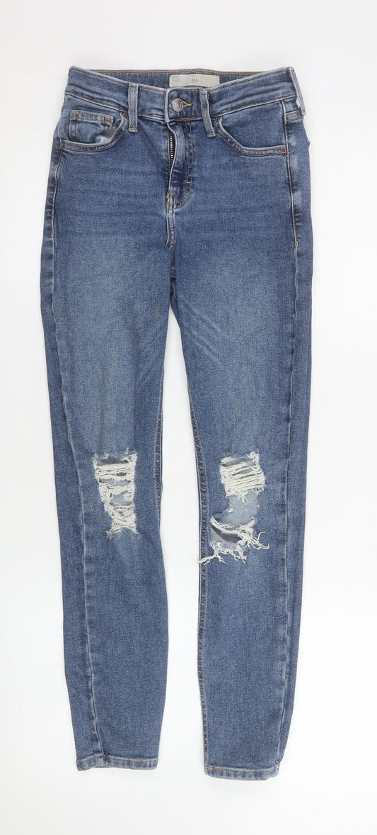 Topshop Moto Jamie Blue High Rise Skinny Ripped Jeans Girls Size XS W26 L30